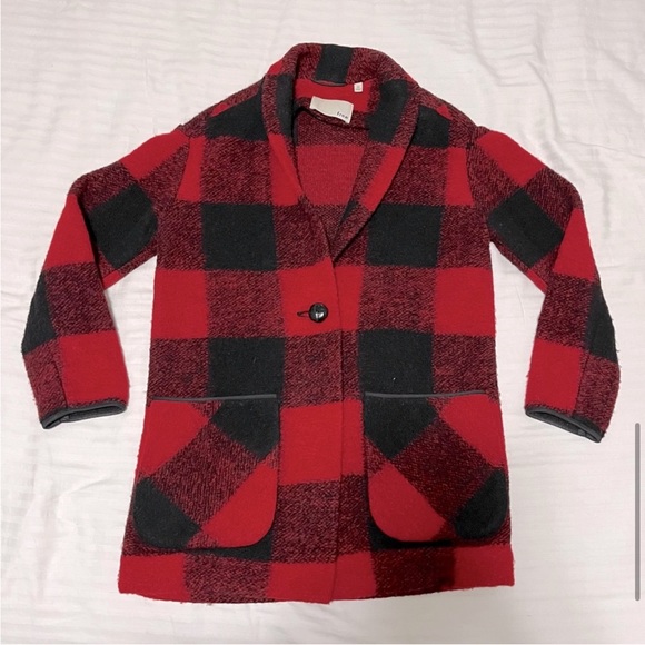 Aritzia Wilfred Free Off-Duty Buffalo Plaid Wool Jacket in Red / Black sz XSmall - Picture 9 of 16